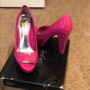 Coco Pink Patent Leather Open Toe Heels